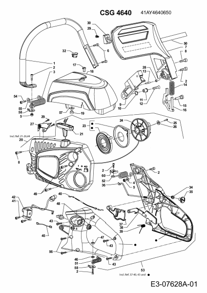 Ersatzteile WOLF-Garten Benzin Kettensäge CSG 4640 Typ: 41AY4640650  (2014) Handgriff, Motorabdeckungen 