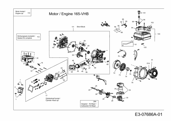 Ersatzteile MTD-Motoren Horizontal 165-VHB Typ: 752Z165-VHB  (2012) Motor