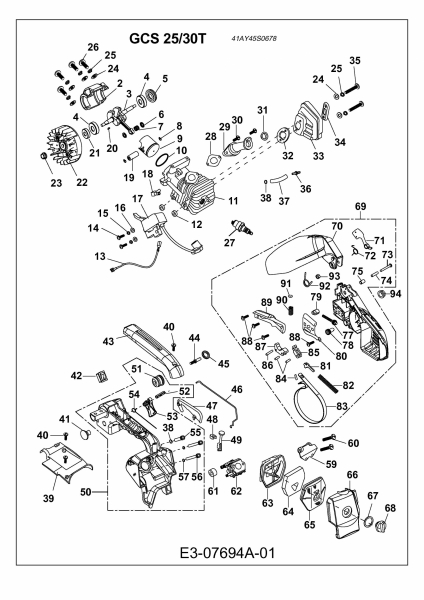 Ersatzteile MTD Benzin Kettensäge GCS 25/30 T Typ: 41AY45S0678  (2013) Motor, Bremse 