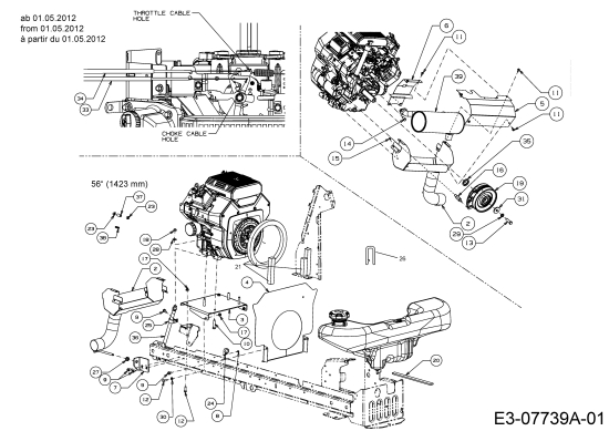 Cub Cadet Ersatzteile Gartentraktoren GTX 2100 14A-3GE-603  (2012) Chokezug, Elektromagnetkupplung, Gaszug, Motorzubehör ab 01.05.2012