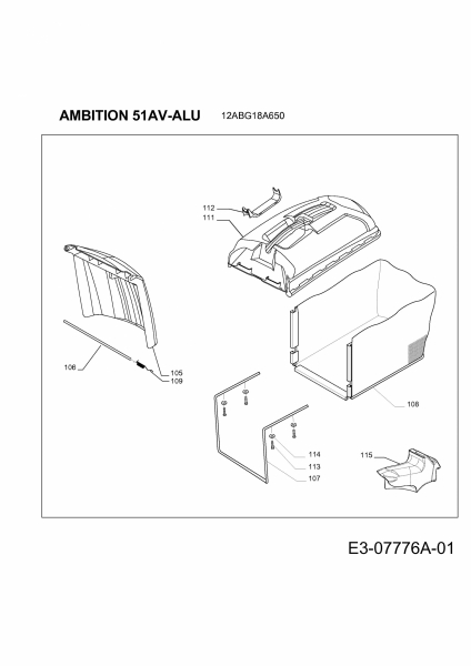 Ersatzteile WOLF-Garten Benzin Rasenmäher mit Antrieb Ambition 51 AV-ALU Typ: 12ABG18A650  (2014) Grasfangsack, Heckklappe 