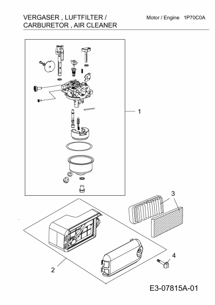 Ersatzteile MTD-Motoren Vertikal 1P70C0A Typ: 752Z1P70C0A  (2012) Vergaser, Luftfilter