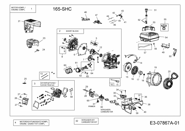 Ersatzteile MTD-Motoren Horizontal 165-SHC Typ: 752Z165-SHC  (2013) Motor