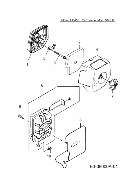 Ersatzteile MTD Motorsense 1045 K Typ: 41AD7U9B678  (2013) Auspuff, Luftfilter 