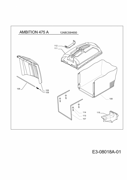 Ersatzteile WOLF-Garten Benzin Rasenmäher mit Antrieb Ambition 475 A Typ: 12ABC55H650  (2013) Grasfangsack, Heckklappe, Mulchstopfen 