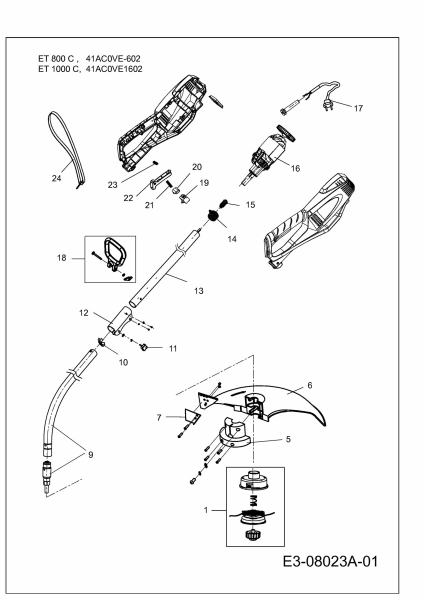 Ersatzteile MTD Elektro Rasentrimmer ET 800 C Typ: 41AC0VE-602  (2013) Grundgerät 