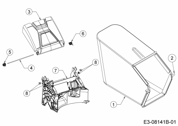 Ersatzteile MTD Benzin Rasenmäher mit Antrieb SP 46 T Typ: 12E-TASJ600  (2020) Grasfangsack, Heckklappe, Leitstück hinten 