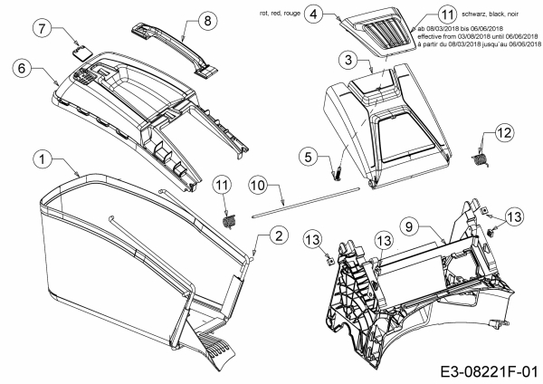 Ersatzteile MTD Benzin Rasenmäher mit Antrieb Advance 53 SPKHW Typ: 12B-PN7D600  (2019) Grasfangsack, Heckklappe, Leitstück hinten 