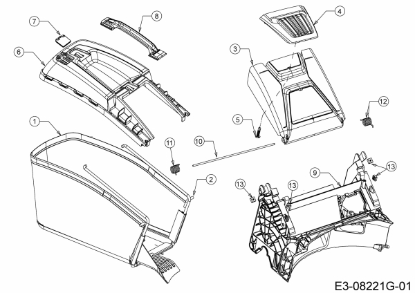 Ersatzteile MTD Benzin Rasenmäher mit Antrieb Advance 53 SPKHW Typ: 12C-PN7D600 (2020) Grasfangsack, Heckklappe, Leitstück hinten 