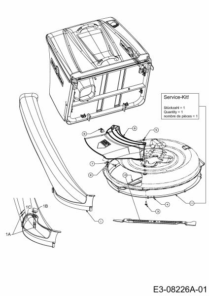 Ersatzteile WOLF-Garten Rasentraktor Scooter Pro Typ: 13B226ED650  (2013) Auswurfschacht, Deflektor, Luftleitblech, Messer 