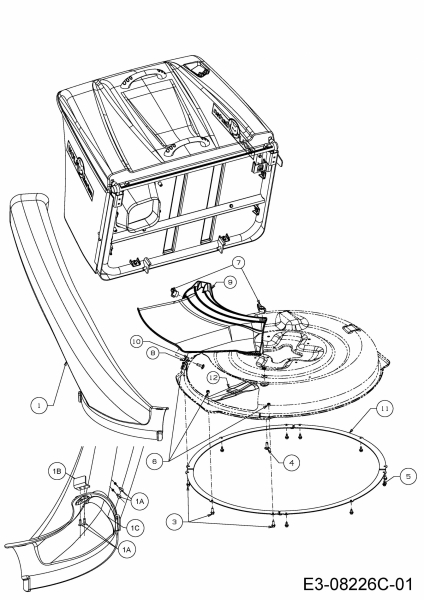 Ersatzteile WOLF-Garten Rasentraktor Scooter Pro Typ: 13B226HD650  (2015) Auswurfschacht, Deflektor, Luftleitblech, Messer 