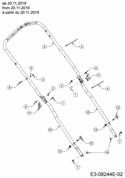 Ersatzteile MTD Benzin Rasenmäher mit Antrieb Smart 53 SPOHW Typ: 12A-PBJ6600 (2020) Holm ab 20.11.2019 
