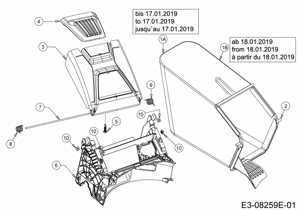 Ersatzteile MTD Benzin Rasenmäher mit Antrieb Optima 53 SPBHWIS Typ: 12DEPH7E600 (2019) Grasfangsack, Heckklappe, Leitstück hinten 