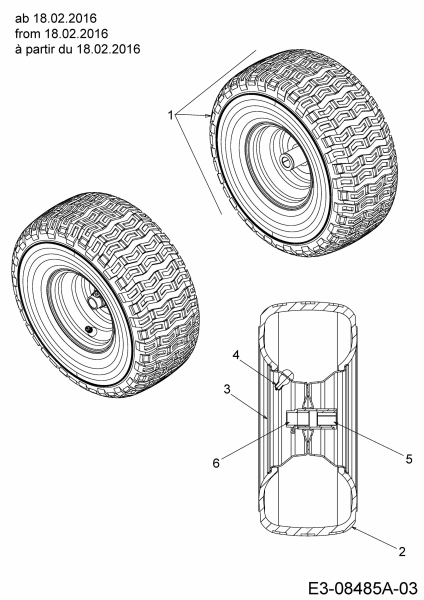 Ersatzteile MTD Rasentraktor 15.5/42 Typ: 13AM775S308  (2016) Räder vorne 15x6 ab 18.02.2016 