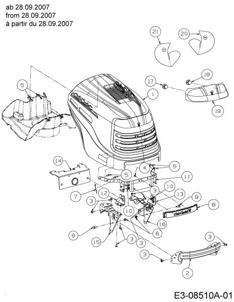 Cub Cadet Ersatzteile Gartentraktoren GT 1225 14AI13CP603  (2008) Motorhaube C-Style ab 28.09.2007