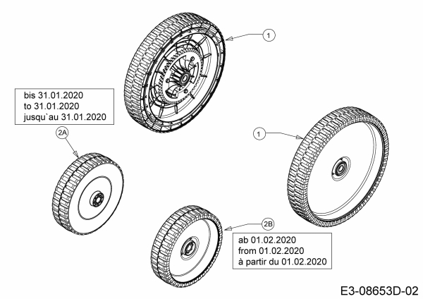 Ersatzteile MTD Benzin Rasenmäher mit Antrieb SP 53 HWBS Typ: 12B-PF7B600 (2020) Räder 