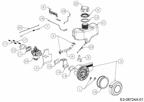 Ersatzteile MTD-Motoren Vertikal 5T65RH Typ: 752Z5T65RH  (2017) Luftfilter, Reglergestänge, Tank, Vergaser