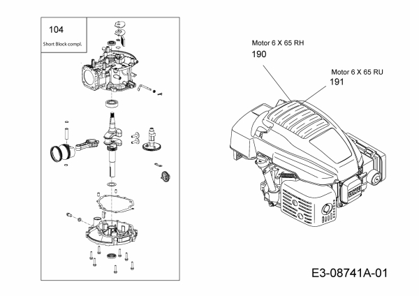 Ersatzteile MTD-Motoren Vertikal 6X65RH Typ: 752Z6X65RH  (2015) Motor, Shortblock