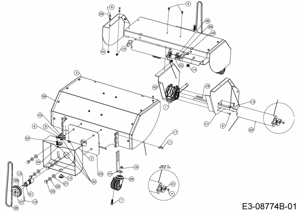 Ersatzteile MTD Kehrmaschine Optima PS 700 Typ: 24B-812C678  (2018) Bürstenantrieb, Kehrwalzengehäuse 