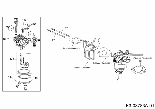 Ersatzteile MTD-Motoren Horizontal 170-DH Typ: 752Z170-DH (2014) Vergaser