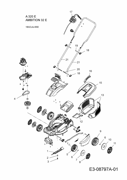 Ersatzteile WOLF-Garten Elektro Rasenmäher ohne Antrieb A 320 E Typ: 18ACL4J-650  (2019) Grundgerät 