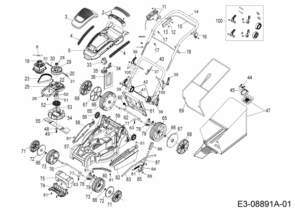 Ersatzteile WOLF-Garten Elektro Rasenmäher ohne Antrieb A 340 E Typ: 18AKEJS2650  (2015) Grundgerät 