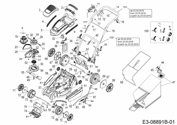 Ersatzteile WOLF-Garten Elektro Rasenmäher ohne Antrieb A 340 E Typ: 18AKEJS4650  (2016) Grundgerät 