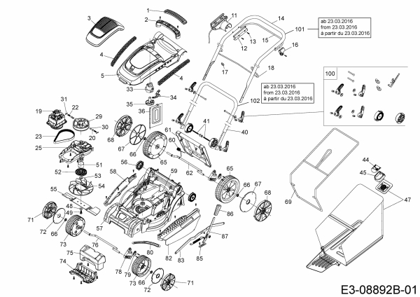 Ersatzteile WOLF-Garten Elektro Rasenmäher ohne Antrieb A 370 E Typ: 18AKHJH2650  (2016) Grundgerät 