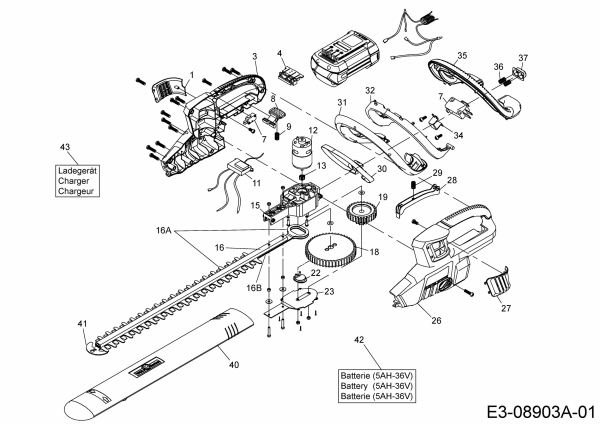 Ersatzteile WOLF-Garten Akku Heckenschere Li-Ion Power HSB 36 Typ: 41AJLHTC650  (2016) Grundgerät