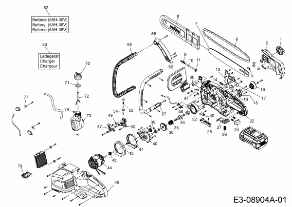 Ersatzteile WOLF-Garten Akku Kettensäge Li-Ion Power CSB 36 Typ: 41AO05--650  (2015) Grundgerät 