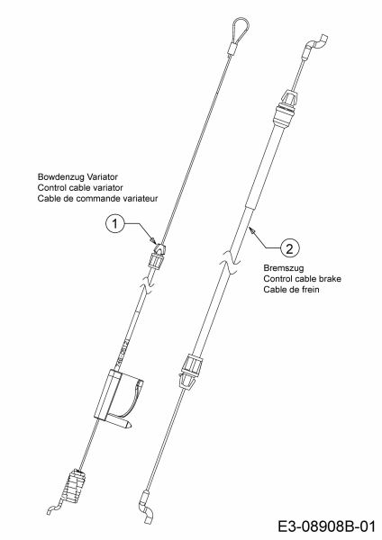 Ersatzteile WOLF-Garten Benzin Rasenmäher mit Antrieb Expert 46 BA V HW Typ: 12ABTV5E650  (2020) Bowdenzug Variator, Bremszug 