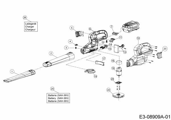 Ersatzteile WOLF-Garten Akku Laubbläser Li-Ion Power LBB 36 Typ: 41AJLCBC650  (2019) Grundgerät 