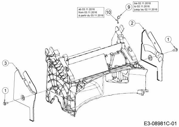 Ersatzteile MTD Benzin Rasenmäher mit Antrieb BE 53 HWKS Typ: 12A-PF7D676  (2017) Holmbraketten 