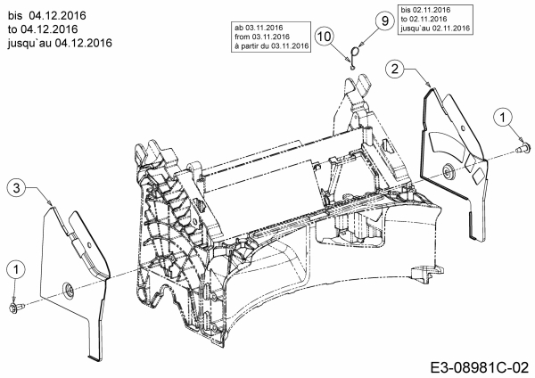 Ersatzteile MTD Benzin Rasenmäher mit Antrieb 53 SPOSE Typ: 12AEPCS7678  (2017) Holmbraketten bis 04.12.2016 