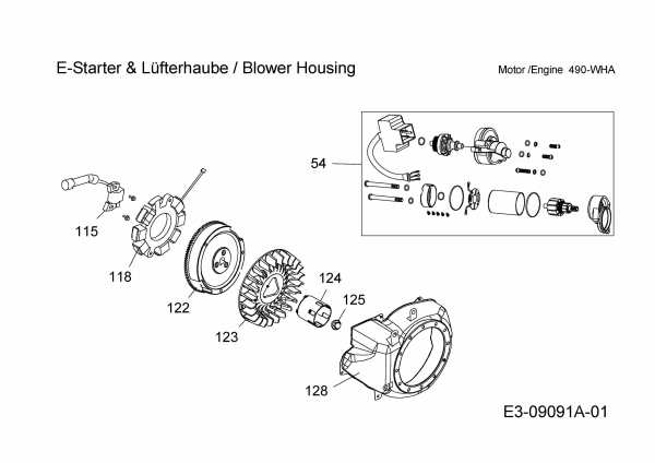 Ersatzteile MTD-Motoren Horizontal 490-WHA Typ: 752Z490-WHA  (2015) Schwungrad, Zündspule, E-Starter