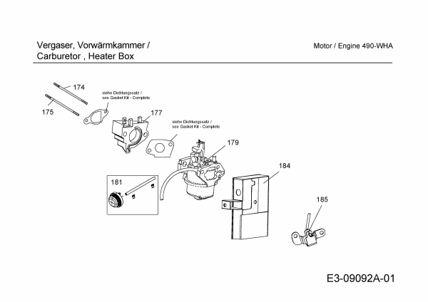 Ersatzteile MTD-Motoren Horizontal 490-WHA Typ: 752Z490-WHA  (2015) Vergaser, Vorwärmkammer