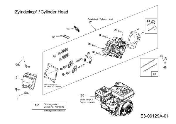 Ersatzteile MTD-Motoren Horizontal 170-AUA Typ: 752Z170-AUA  (2015) Zylinderkopf
