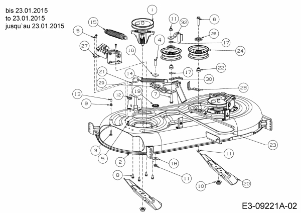Ersatzteile Troy-Bilt Rasentraktoren TB 2042 Typ: 13APA1KS309 (2015) Mähwerk S (42"/107cm) bis 23.01.2015