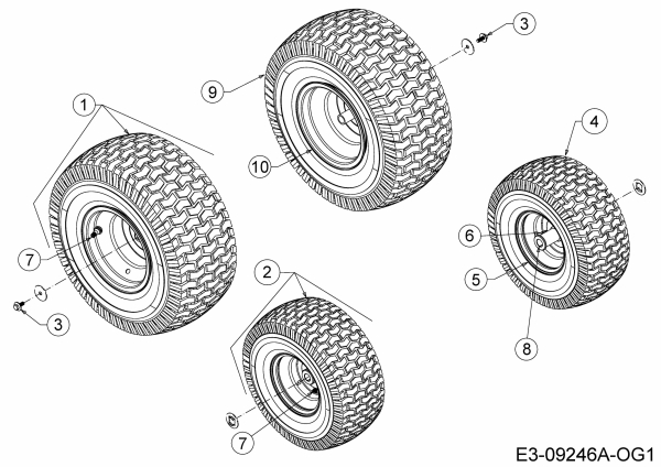 Ersatzteile Tigara Rasentraktoren TG 222/117 HBI Typ: 13BAA1KT649  (2019) Räder 15x6 / 20x10