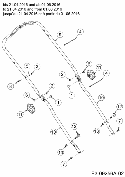 Ersatzteile MTD Benzin Rasenmäher mit Antrieb 53 SPSBHW Typ: 12B-PF5L600  (2016) Holm bis 21.04.2016 und ab 01.06.2016 