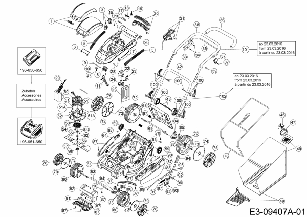 Ersatzteile WOLF-Garten Akku Rasenmäher ohne Antrieb 72V Li-Ion Power 40 M Typ: 18BKJJ33650  (2018) Grundgerät 