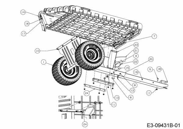 Ersatzteile Zubehör Garten- und Rasentraktoren Anhänger Hauler Typ: 19A40026100  (2017) Deichsel, Räder, Träger Ladefläche