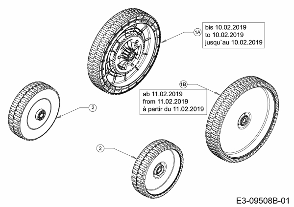 Ersatzteile MTD Benzin Rasenmäher mit Antrieb Optima 53 SPBHWIS Typ: 12DEPH7E600 (2019) Räder 