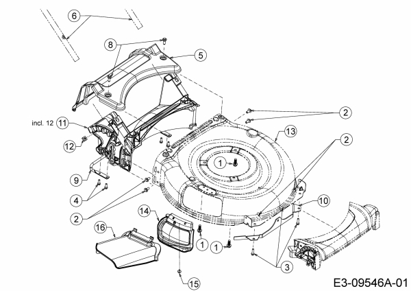 Ersatzteile MTD Benzin Rasenmäher ohne Antrieb Smart 53 MB Typ: 11A-A05B600  (2017) Deflektor, Mähwerksgehäuse, Mulchklappe, Leitstück hinten 