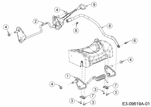 Ersatzteile MTD Benzin Rasenmäher mit Antrieb Optima 46 SPBHW Typ: 12C-TH5C600  (2019) Achsen, Höhenverstellung 