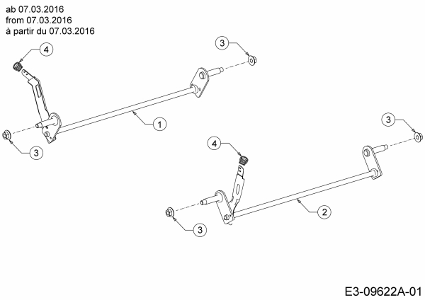 Ersatzteile MTD Benzin Rasenmäher ohne Antrieb Yard Machines 21 Typ: 11A-A14T360  (2016) Achsen, Höhenverstellung ab 07.03.2016 