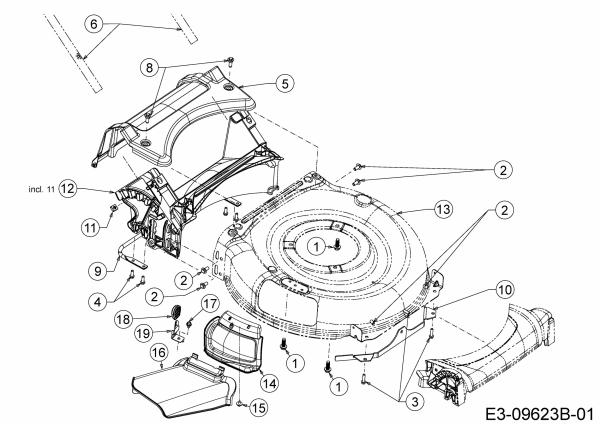 Ersatzteile MTD Benzin Rasenmäher mit Antrieb Smart 53 MSPB Typ: 12A-A05D600  (2019) Deflektor, Mähwerksgehäuse, Mulchklappe, Leitstück hinten 