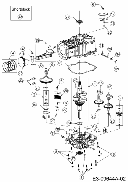 Ersatzteile MTD-Motoren Vertikal 4X90HU Typ: 752Z4X90HU  (2016) Kolben, Kurbelwelle, Nockenwelle, Pleuel