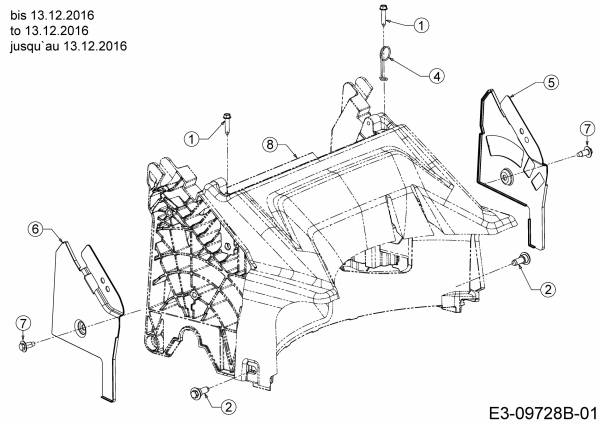 Ersatzteile MTD Benzin Rasenmäher mit Antrieb 53 SPOSE Typ: 12AEPCS7678  (2017) Abdeckung hinten, Holmbraketten bis 13.12.2016 