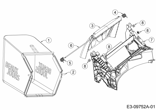 Ersatzteile Beaux Jours Motormäher mit Antrieb BJ 5553 SH Typ: 12A-PFDQ613  (2019) Grasfangsack, Heckklappe, Leitstück hinten